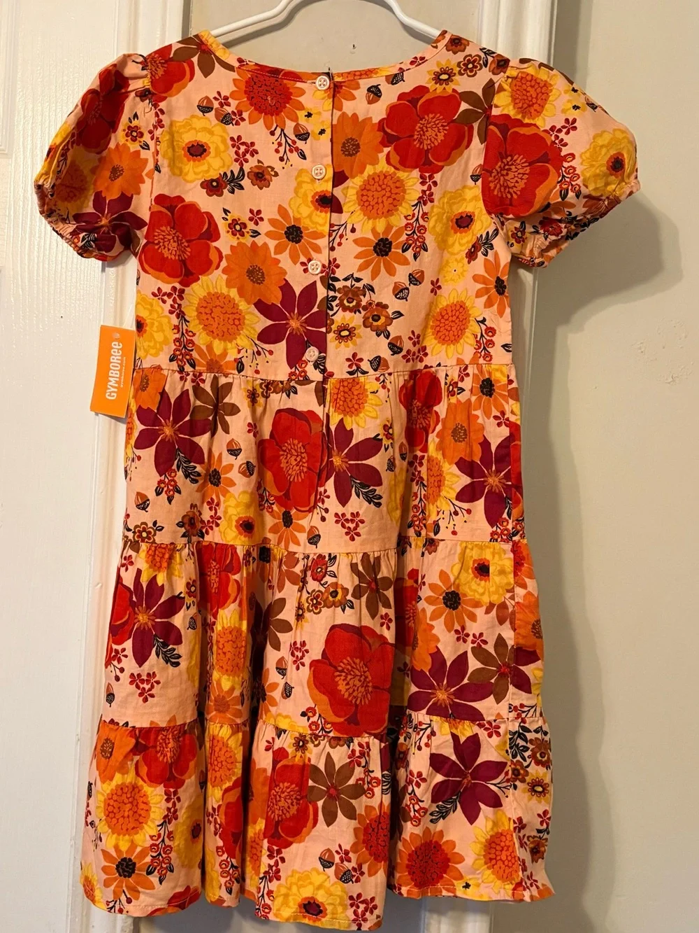 Gymboree Pink Floral Tiered Short Sleeve Dress with Orange Accents
